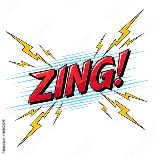 Vibrant Red "ZING!" Comic Book Sound Effect with Lightning Bolts