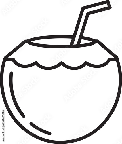 Enjoy refreshing tropical vibes with this minimalist coconut drink illustration, perfect for summer promotions and vacation-themed designs, originally a scalable vector!