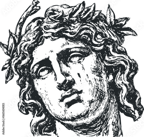 Classical male bust with laurel wreath head adornment