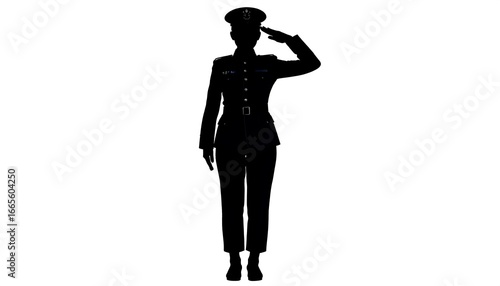 Silhouette of a military officer saluting against a plain white background.