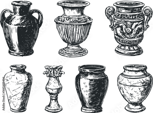 Collection of Ancient Greek Amphora and Vase Sketches