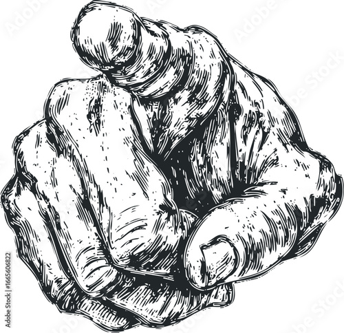 Hand pointing finger drawing isolated on white background