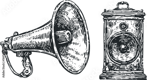 Vintage Megaphone and Old Speaker Graphic