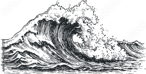 Powerful crashing ocean wave with detailed spray and foam