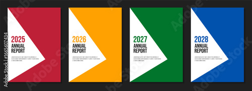 corporate annual report template collection, company identity brochure, business presentation vertical pages vector set, colorful abstract geometric minimalistic cover