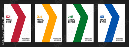 corporate annual report template collection, company identity brochure, business presentation vertical pages vector set, colorful abstract geometric minimalistic cover
