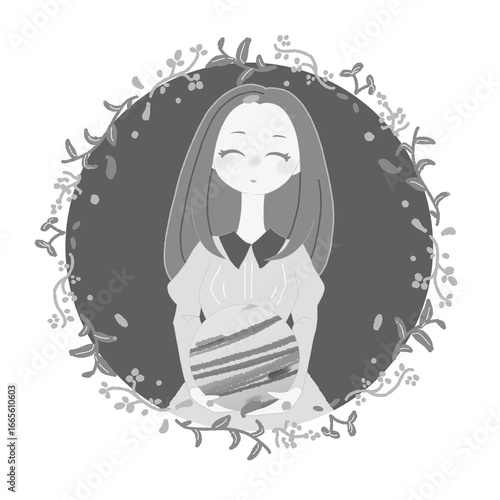 九星気学　四緑木星イメージ女性　モノクロ