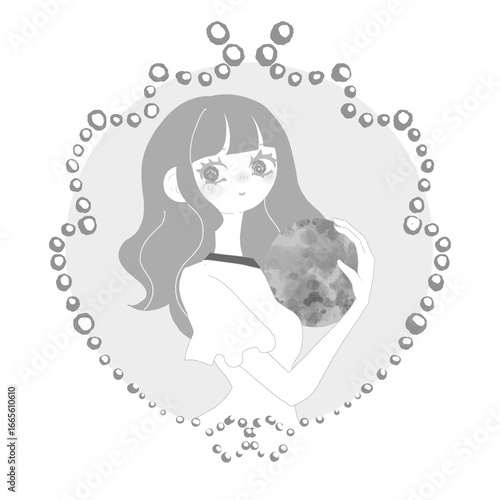 九星気学　六白金星イメージ女性　モノクロ