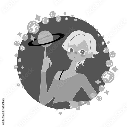 九星気学　五黄土星イメージ女性　モノクロ