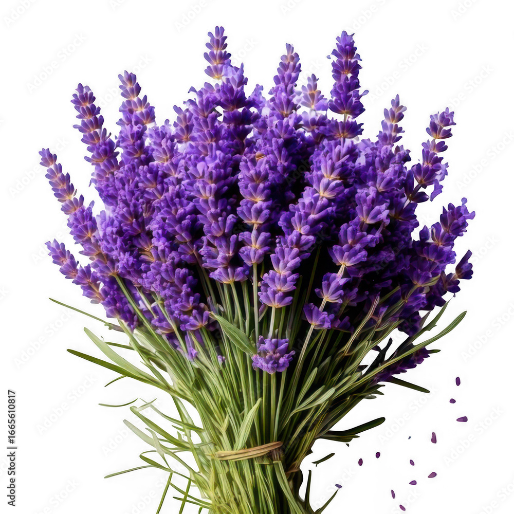 Fototapeta premium Lavender flower bunch, isolated white and transparent background.
