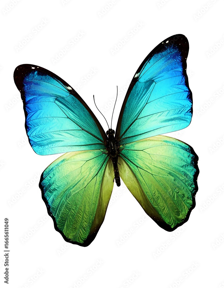Obraz premium Blue and Green Butterfly in Flight