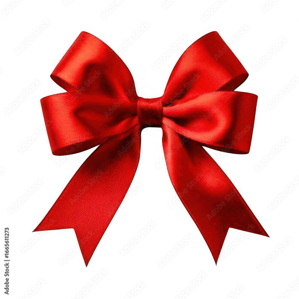 Fototapeta premium Red ribbon bow, isolated white and transparent background