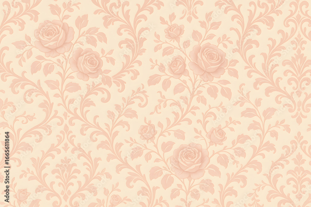 Delicate Floral Tapestry: Intricate floral patterns create a visually stunning display of beauty, with a subtle light peach color. This design gives a classic aesthetic and artistic expression.