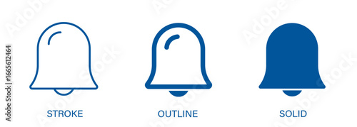 Bell icon with editable stroke, outline and solid styles. Notification concept icon.
