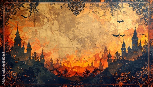Antique Halloween spooky background with aged paper and gothic grunge texture