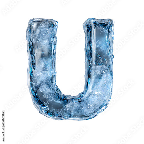 Frozen Letter U Icy Texture and Translucent Details of a Capital Letter.