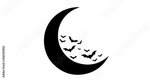 Halloween crescent moon with bats silhouette vector illustration for halloween night spooky october background theme art vector