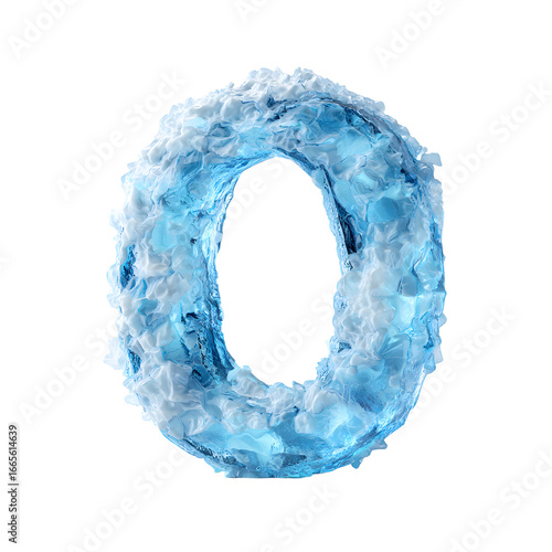 Frozen Zero Icy Number with Detailed Crystal and Snow Texture on Transparent.