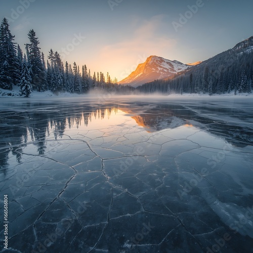 Frozen Crystal Lake at Sunrise