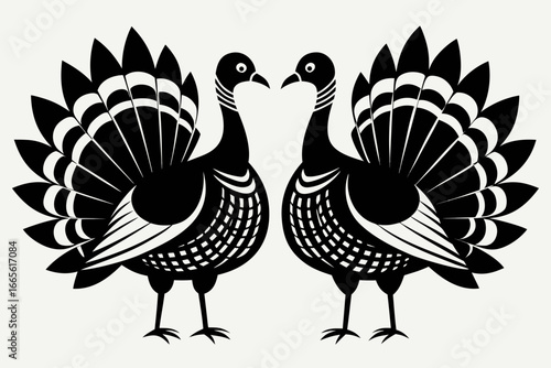 White background illustration of various cute birds including chicken, turkey, duck, and chicks in cartoon style