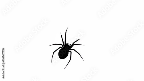 Dynamic black spider silhouette crawling across a stark white background, perfect for Halloween, fear, or horror themes