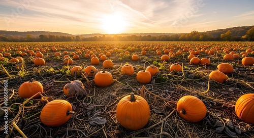 Pumpkin Patch Sunset Landscape.