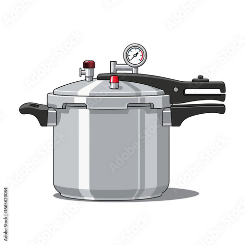 Silver Pressure Cooker with Pressure Gauge and Handles