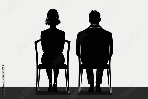 Silhouettes of women and female mannequin in vector illustration at cafe or restaurant
