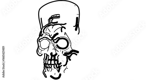 Halloween creepy skull illustration drawing halloween horror concept scary skeleton artwork spooky dead death monochrome art vector