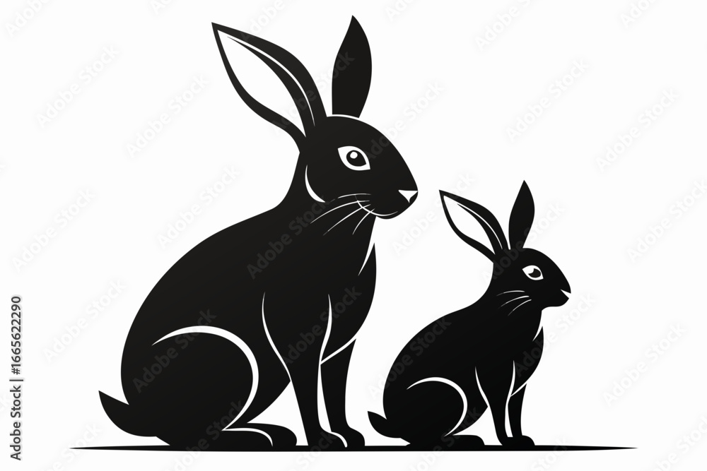 Obraz premium Black and white vector illustration of a cute rabbit and bunny