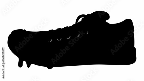 Silhouette of a cleated athletic shoe with laces and a defined heel and toe on a white background