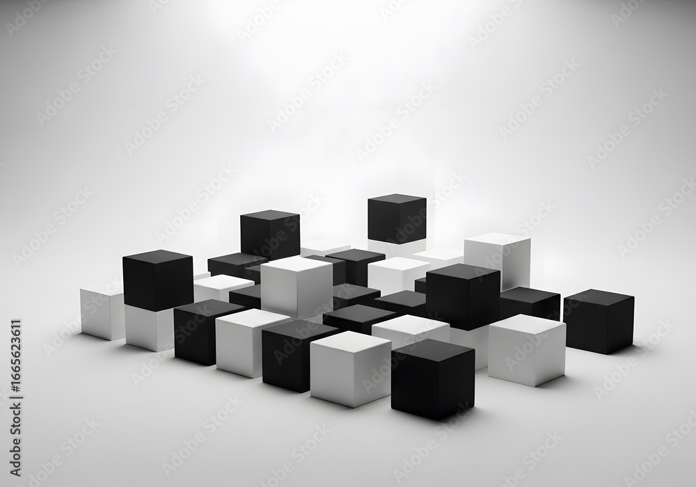 Abstract 3D render of a group of red cubes and blocks, a unique geometric puzzle design illustration Abstract 3D render of a group of red cubes and blocks, a unique geometric puzzle design illustration