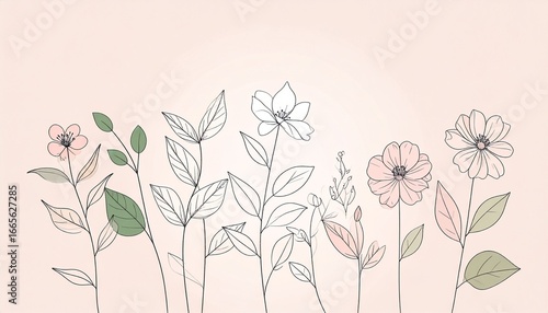 Wallpaper Mural Contemporary Botanical Line Art Torontodigital.ca