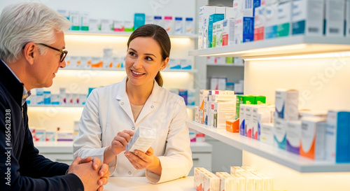Pharmacist Consulting a Patient in a Pharmacy Setting