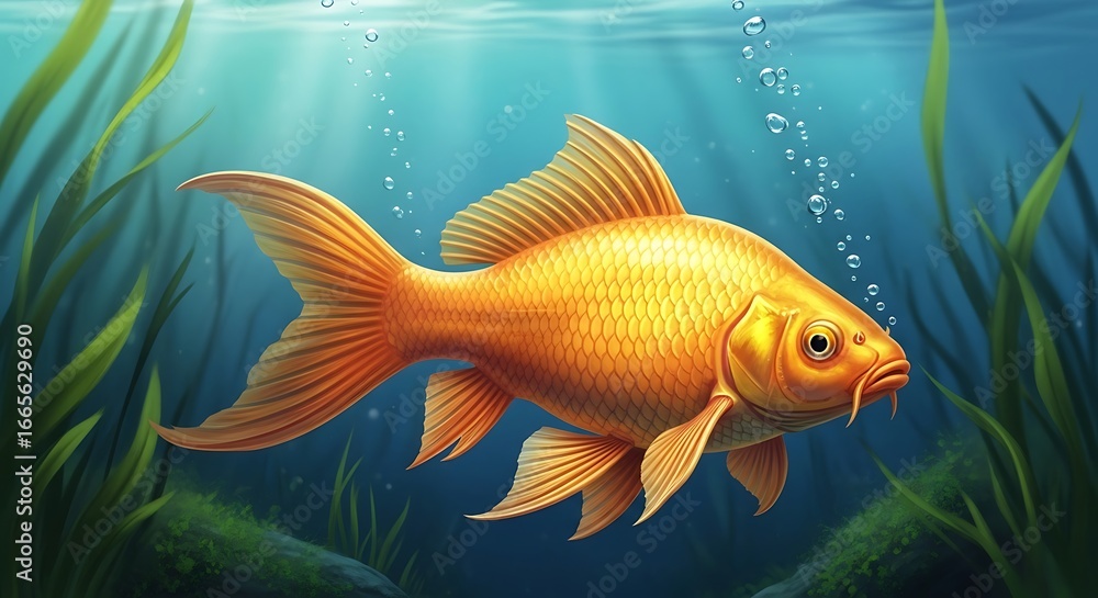 Fototapeta premium Orange Fish in Underwater Environment.