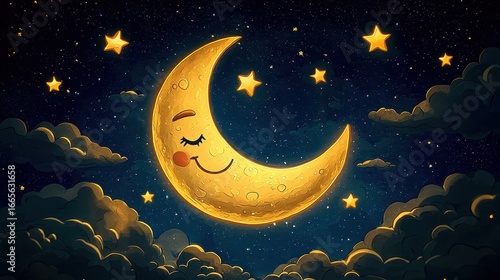 Wallpaper Mural Smiling Crescent Moon in Pixel Art Night Sky Torontodigital.ca