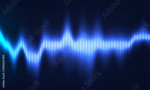 Abstract sound wave or equalizer background with glowing blue lines, symbolizing music, audio, and frequency. Digital technology concept. Vector EPS10.