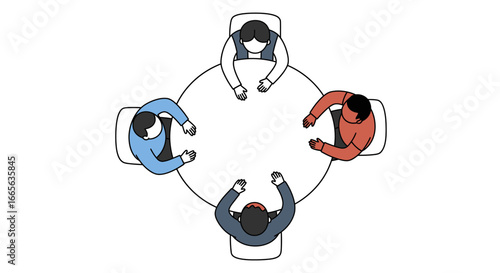 Overhead View of People at Round Table.