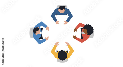 Overhead View of Diverse People Meeting at Table.