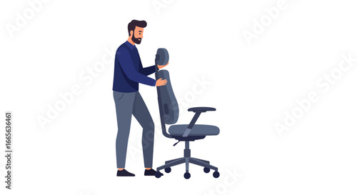 Man Adjusting Modern Ergonomic Office Chair Illustration.