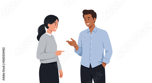 Two People Talking Smiling and Gesturing in Conversation.