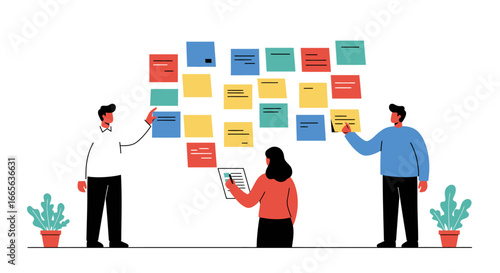 Team Members Collaborating on Project Planning with Sticky Notes.