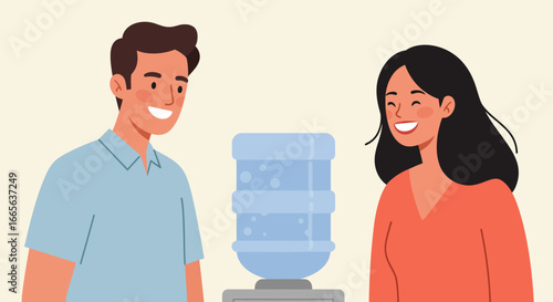 Smiling People Near Water Cooler in Office.