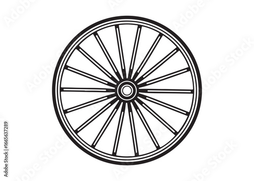 Carriage Wagon Wheel Black Silhouette Vector Icon Illustration.