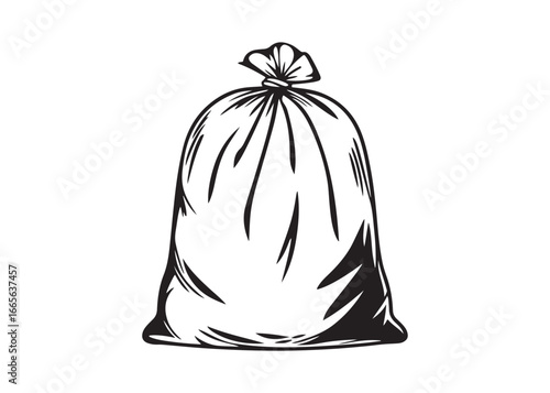 Garbage Bag Vector Icon Tied Plastic Sack Black Silhouette.