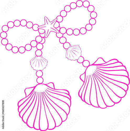Cute Pearl Bow Shell Girly Summer Bow Doodle Outline Hand Drawn