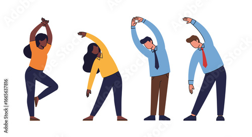 Diverse People Stretching and Exercising in Various Poses.
