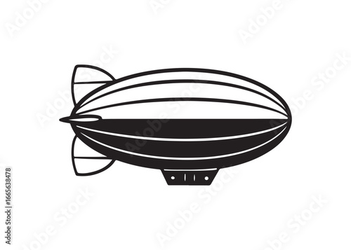 Silhouette of Airship Dirigible Zeppelin Blimp Vector Icon.