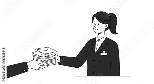 Businesswoman Receiving Stack of Envelopes in Illustration.