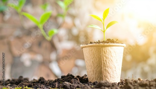 Close-up of a Young Tree Seedling in a Biodegradable Pot